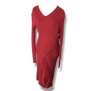 Cedric Charlier Knit Sweater Midi Dress Red Pink Orange Virgin Wool Size 12 Lux